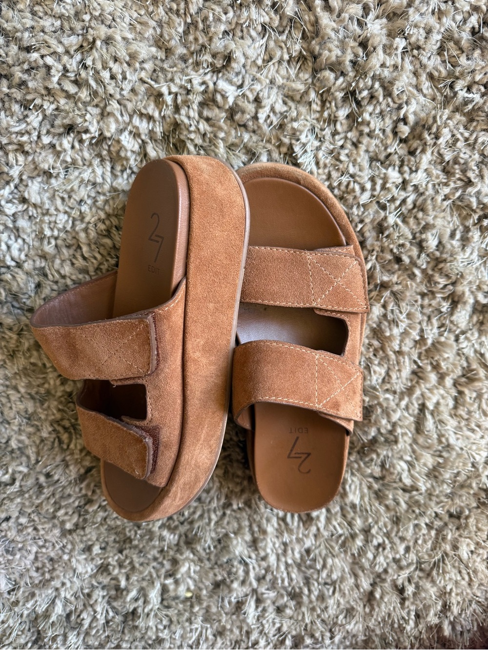 27 EDIT Kids' Suede Double-Strap Slide Sandals in Tan Brown